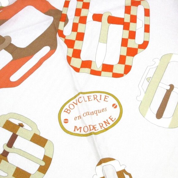 Auth HERMES Triangle Geant - Light gray Orange Multi Cashmere Silk Scarf - Picture 4 of 5